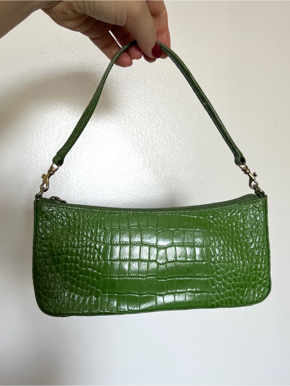 Giani Bernini Green Croc Embossed Faux Leather mini Shoulder Bag / Y2K Baguette